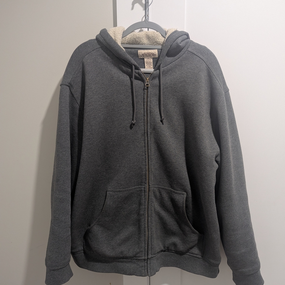 L.L. Bean Men's Katahdin Iron Works Dark Gray Zip-Up Sherpa-Lined Hoodie